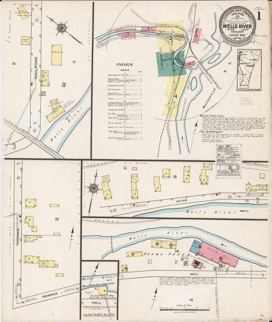 Sanborn Fire Insurance Map from Wells River, Orange County, Vermont (1922), Sheet #0001 - Complete Map Set gallery image, historic Sanborn map, vintage wall art, Vermont Vermont