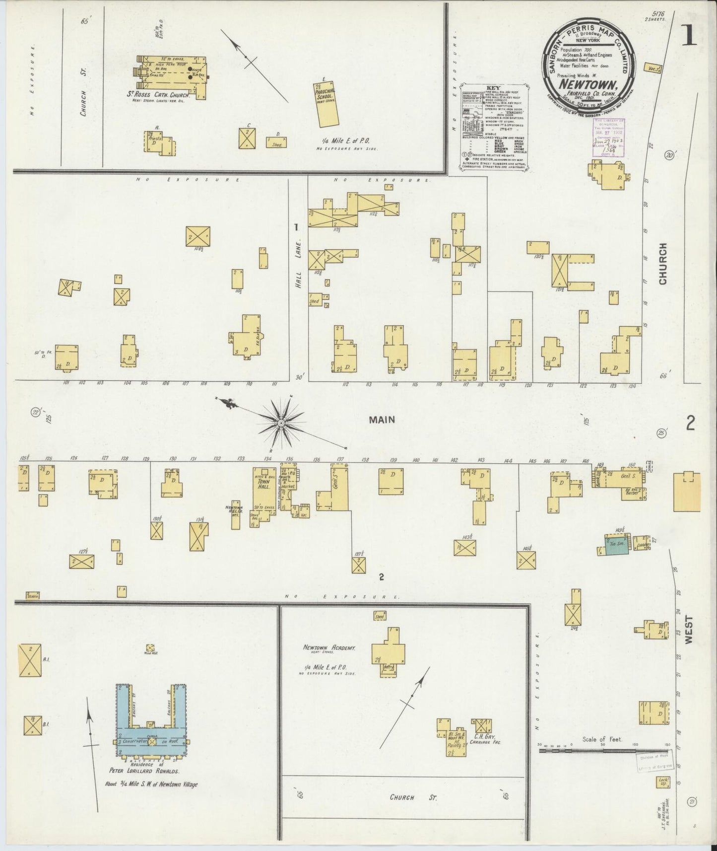 Sanborn Fire Insurance Map from Newtown, Fairfield County, Connecticut (1901), Sheet #0001 - Complete Map Set gallery image, historic Sanborn map, vintage wall art, Connecticut Connecticut