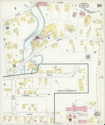 Sanborn Fire Insurance Map from Ipswich, Essex County, Massachusetts (1907), Sheet #0010 - Complete Map Set gallery image, historic Sanborn map, vintage wall art, Massachusetts Massachusetts