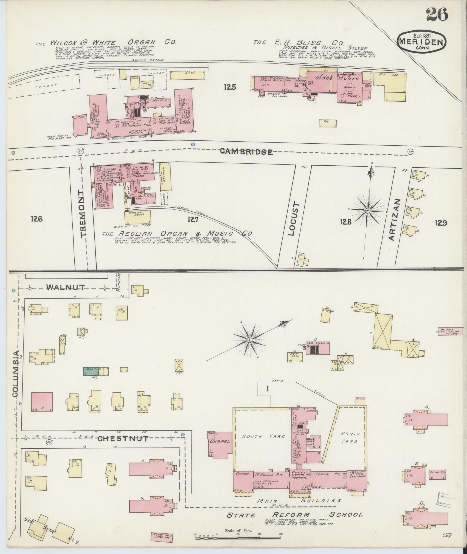 Sanborn Fire Insurance Map from Meriden, New Haven County, Connecticut (1891), Sheet #0026 - Complete Map Set gallery image, historic Sanborn map, vintage wall art, Connecticut Connecticut
