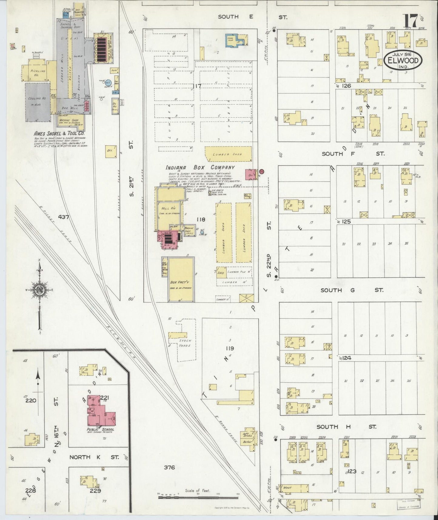 Sanborn Fire Insurance Map from Elwood, Madison County, Indiana (1916), Sheet #0017 - Complete Map Set gallery image, historic Sanborn map, vintage wall art, Indiana Indiana