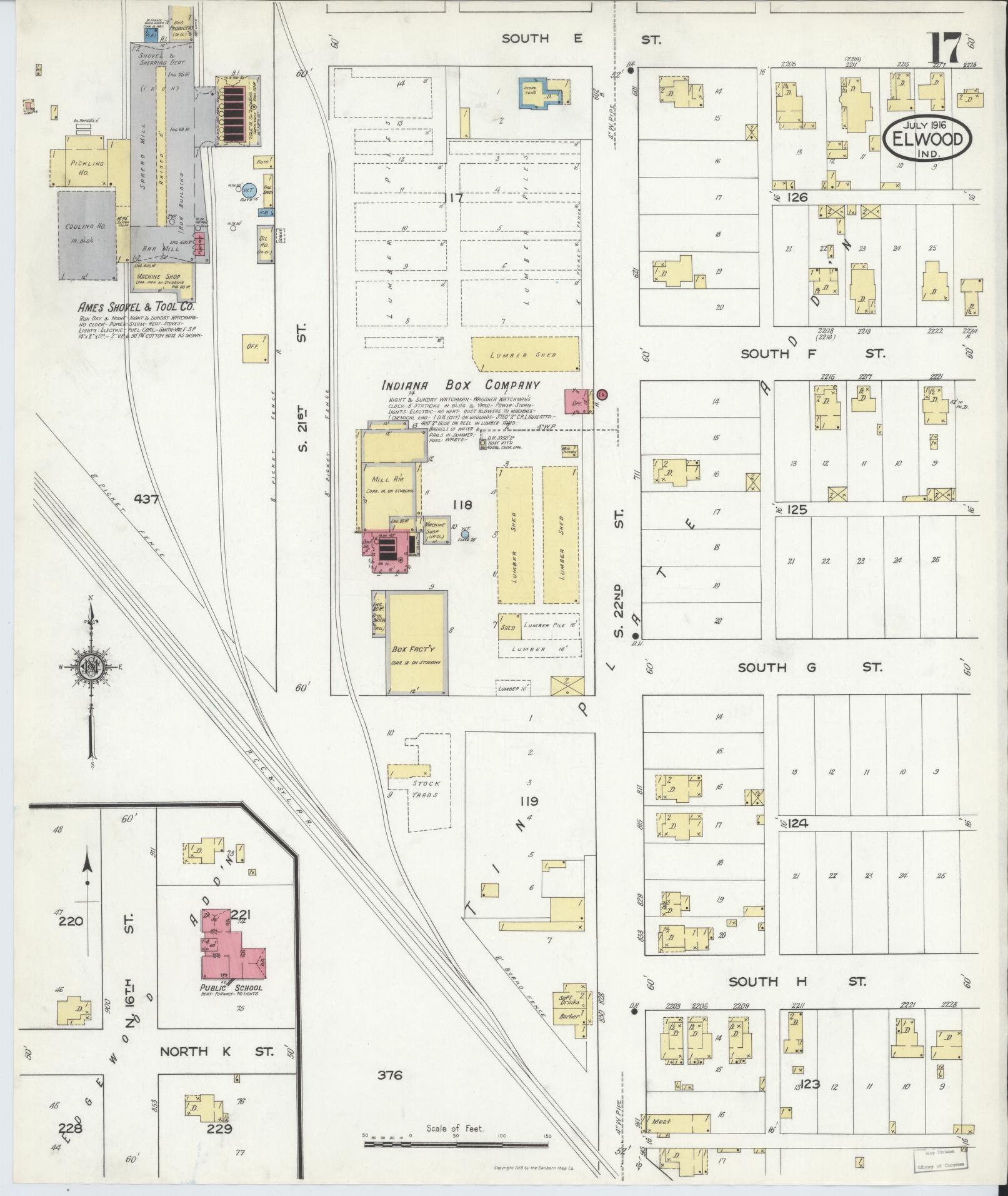 Sanborn Fire Insurance Map from Elwood, Madison County, Indiana (1916), Sheet #0017 - Complete Map Set gallery image, historic Sanborn map, vintage wall art, Indiana Indiana