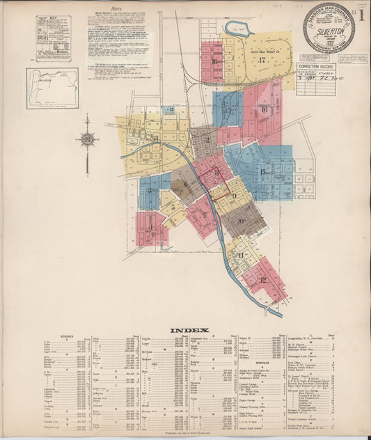 Sanborn Fire Insurance Map from Silverton, Marion County, Oregon (1939), Sheet #0001 - Historic Sanborn Fire Insurance Map Print, vintage old map wall art, antique decor, genealogy gift, Oregon Oregon map