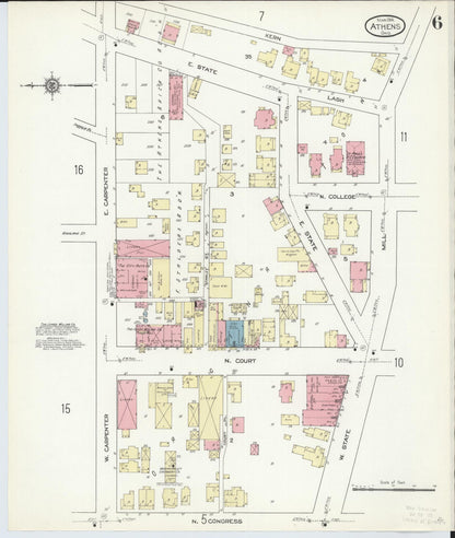Sanborn Fire Insurance Map from Athens, Athens County, Ohio (1914), Sheet #0006 - Historic Sanborn Fire Insurance Map Print, vintage old map wall art, antique decor, genealogy gift, Ohio Ohio map