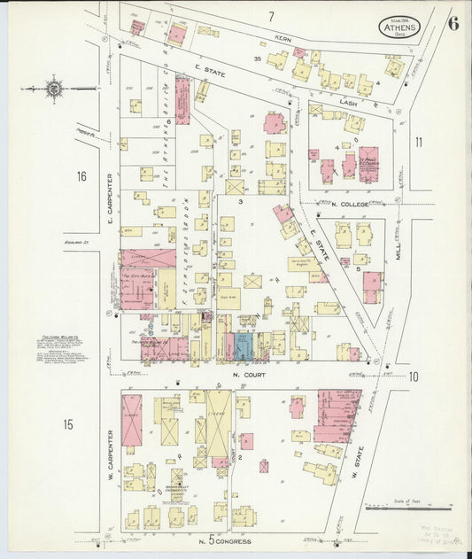 Sanborn Fire Insurance Map from Athens, Athens County, Ohio (1914), Sheet #0006 - Historic Sanborn Fire Insurance Map Print, vintage old map wall art, antique decor, genealogy gift, Ohio Ohio map