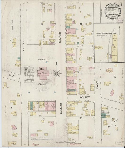 Sanborn Fire Insurance Map from Crown Point, Lake County, Indiana (1886), Sheet #0001 - Historic Sanborn Fire Insurance Map Print, vintage old map wall art, antique decor, genealogy gift, Indiana Indiana map