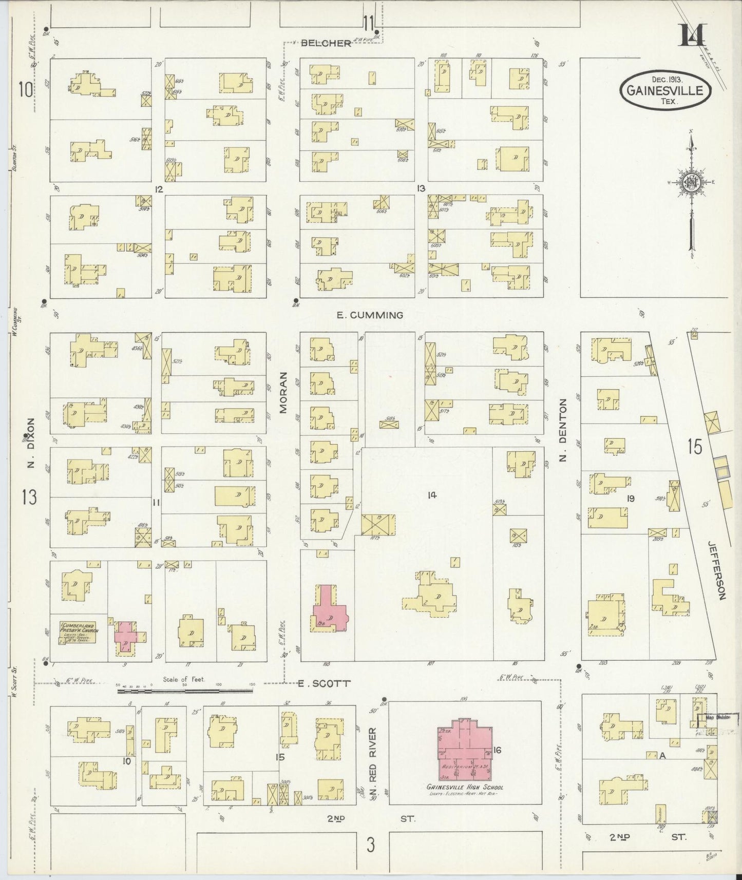 Sanborn Fire Insurance Map from Gainesville, Cooke County, Texas (1913), Sheet #0014 - Complete Map Set gallery image, historic Sanborn map, vintage wall art, Texas Texas