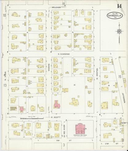 Sanborn Fire Insurance Map from Gainesville, Cooke County, Texas (1913), Sheet #0014 - Complete Map Set gallery image, historic Sanborn map, vintage wall art, Texas Texas