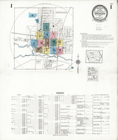 Sanborn Fire Insurance Map from Spencer, Clay County, Iowa (1924), Sheet #0001 - Historic Sanborn Fire Insurance Map Print