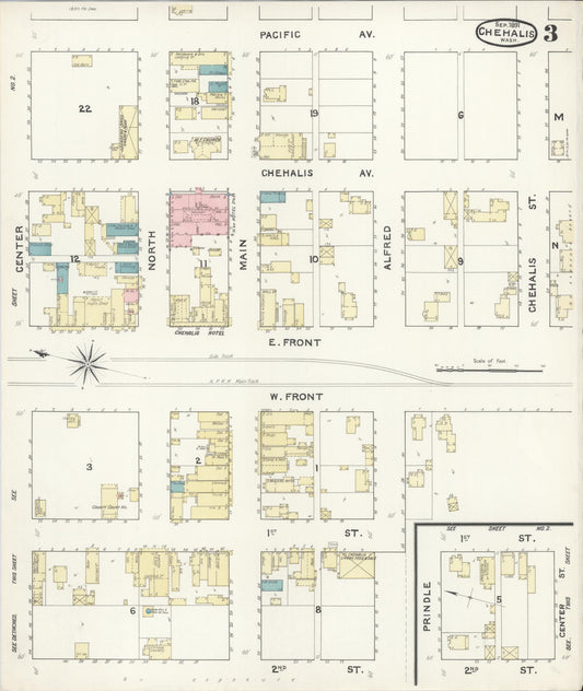 Sanborn Fire Insurance Map from Chehalis, Lewis County, Washington (1891), Sheet #0003 - Historic Sanborn Fire Insurance Map Print, vintage old map wall art, antique decor, genealogy gift, Washington Washington map
