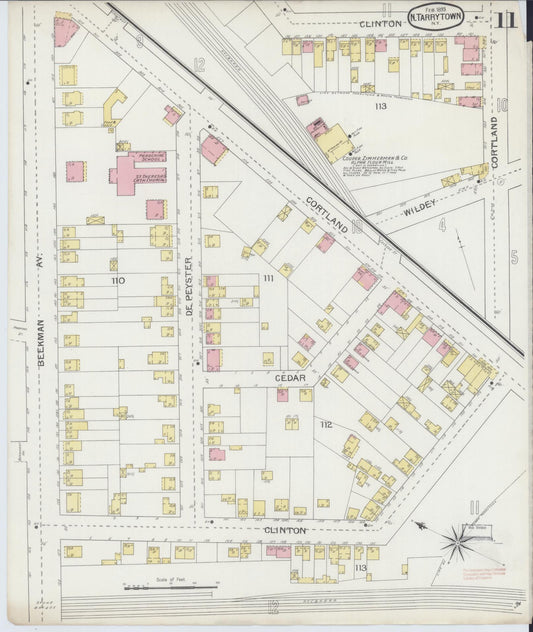 Sanborn Fire Insurance Map from Tarrytown, Westchester County, New York (1893), Sheet #0011 - Historic Sanborn Fire Insurance Map Print, vintage old map wall art, antique decor, genealogy gift, New York New York map