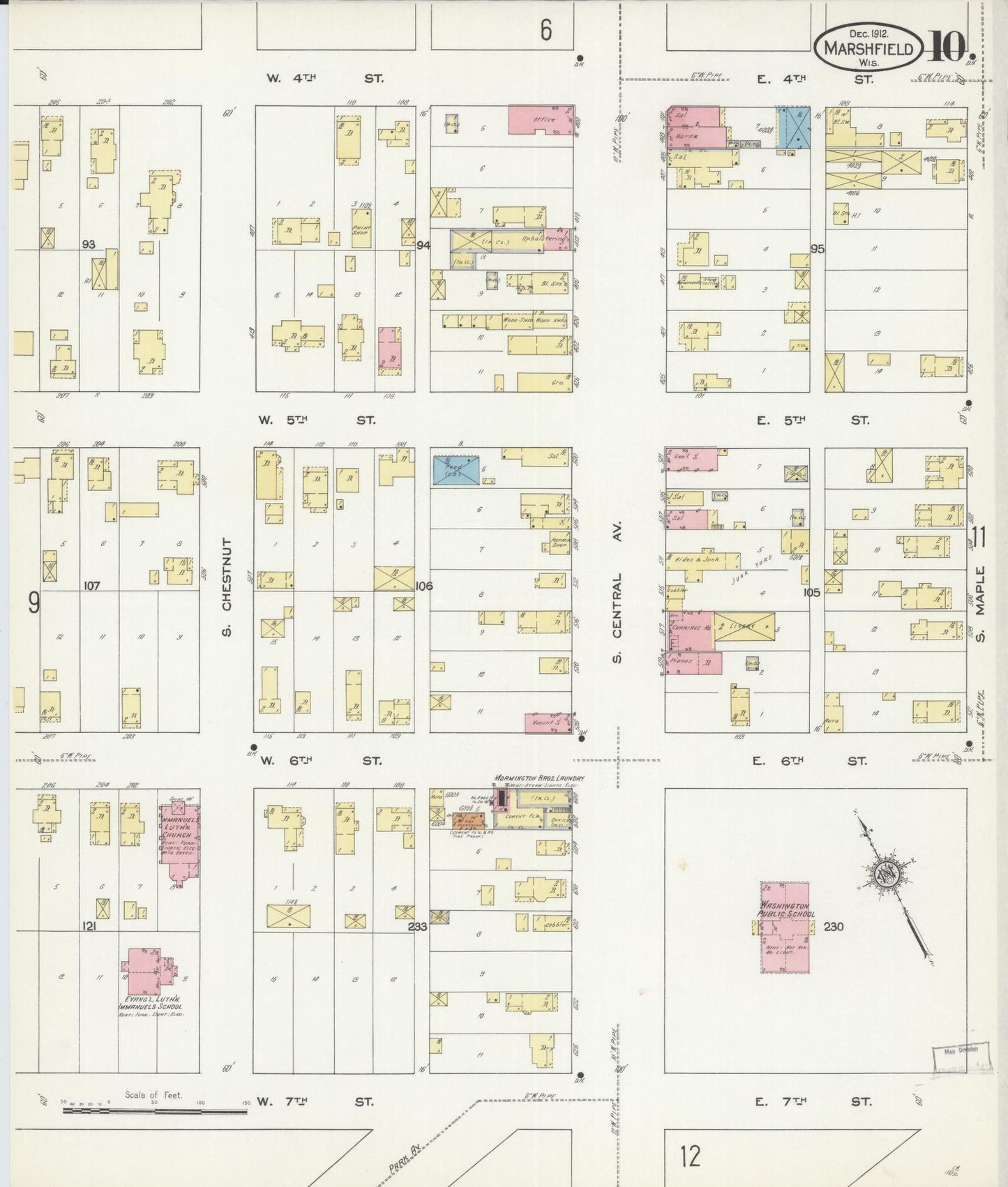 Sanborn Fire Insurance Map from Marshfield, Wood County, Wisconsin (1912), Sheet #0010 - Historic Sanborn Fire Insurance Map Print, vintage old map wall art, antique decor, genealogy gift, Wisconsin Wisconsin map