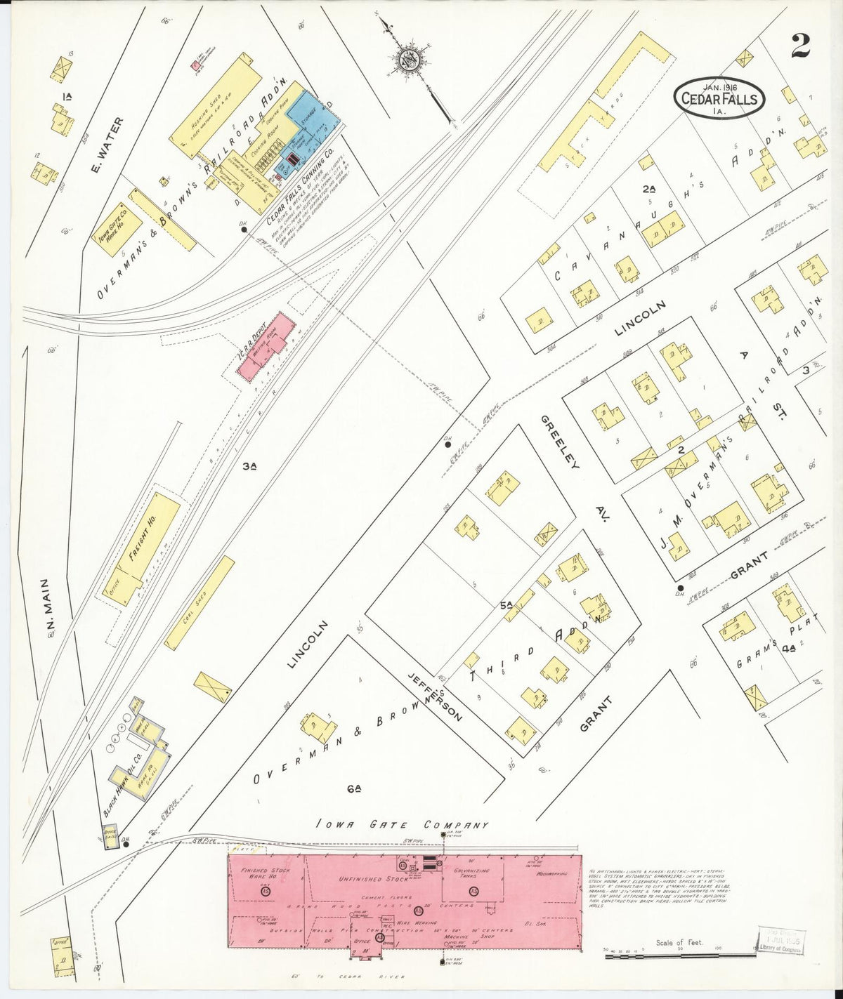 Sanborn Fire Insurance Map from Cedar Falls, Black Hawk County, Iowa (1916), Sheet #0002 - Historic Sanborn Fire Insurance Map Print