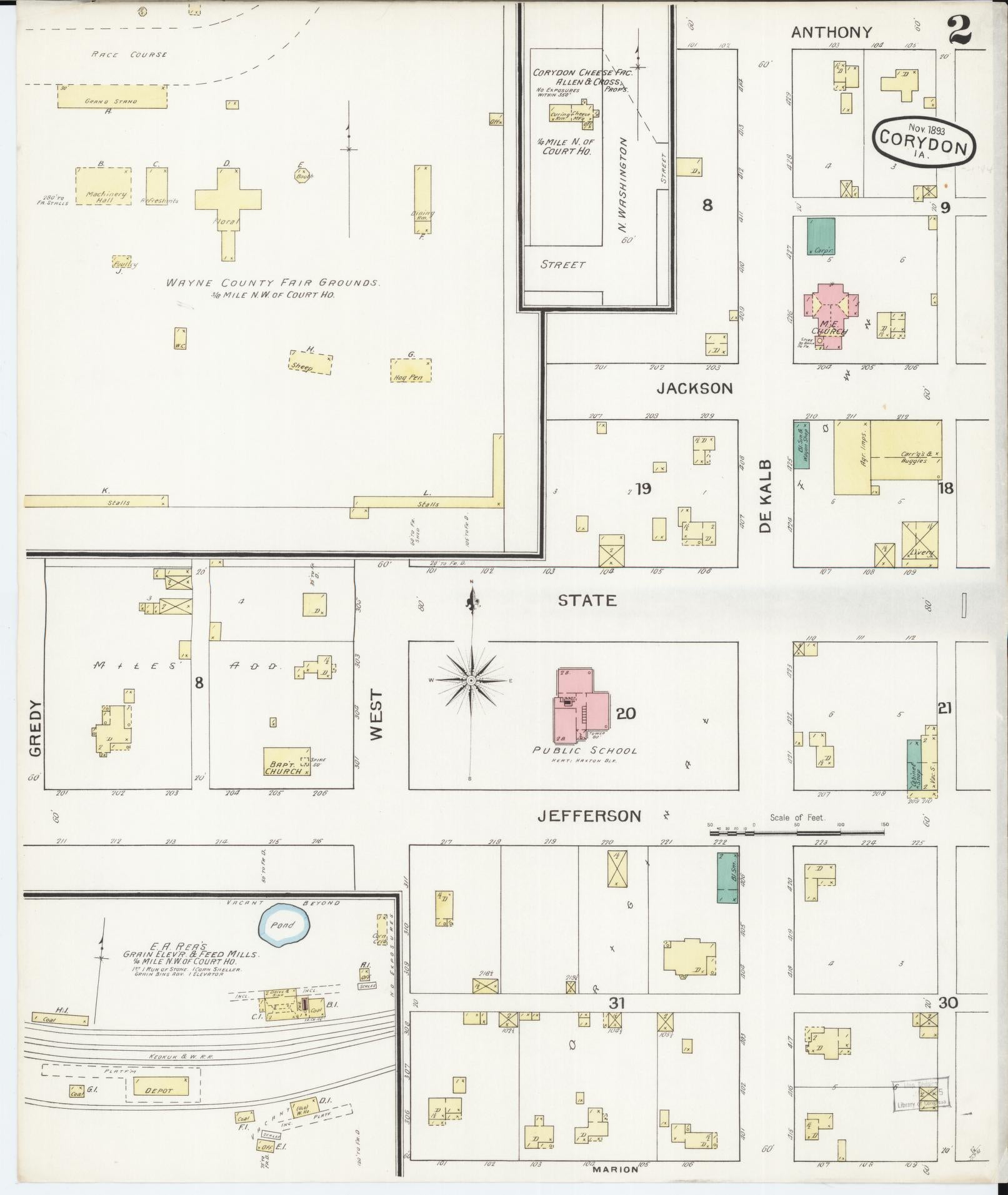 Sanborn Fire Insurance Map from Corydon, Wayne County, Iowa (1893), Sheet #0002 - Historic Sanborn Fire Insurance Map Print, vintage old map wall art