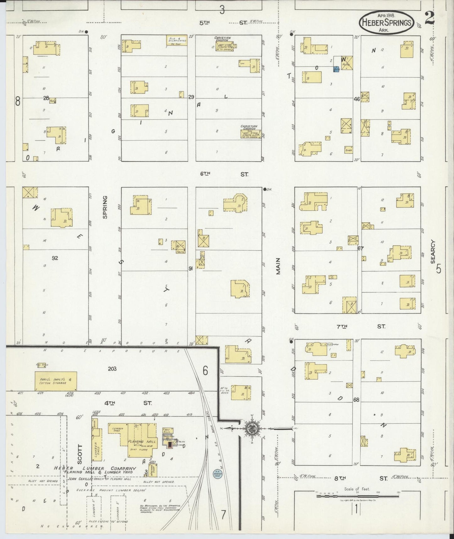 Sanborn Fire Insurance Map from Heber Springs, Cleburne County, Arkansas (1918), Sheet #0002 - Complete Map Set gallery image, historic Sanborn map, vintage wall art, Arkansas Arkansas