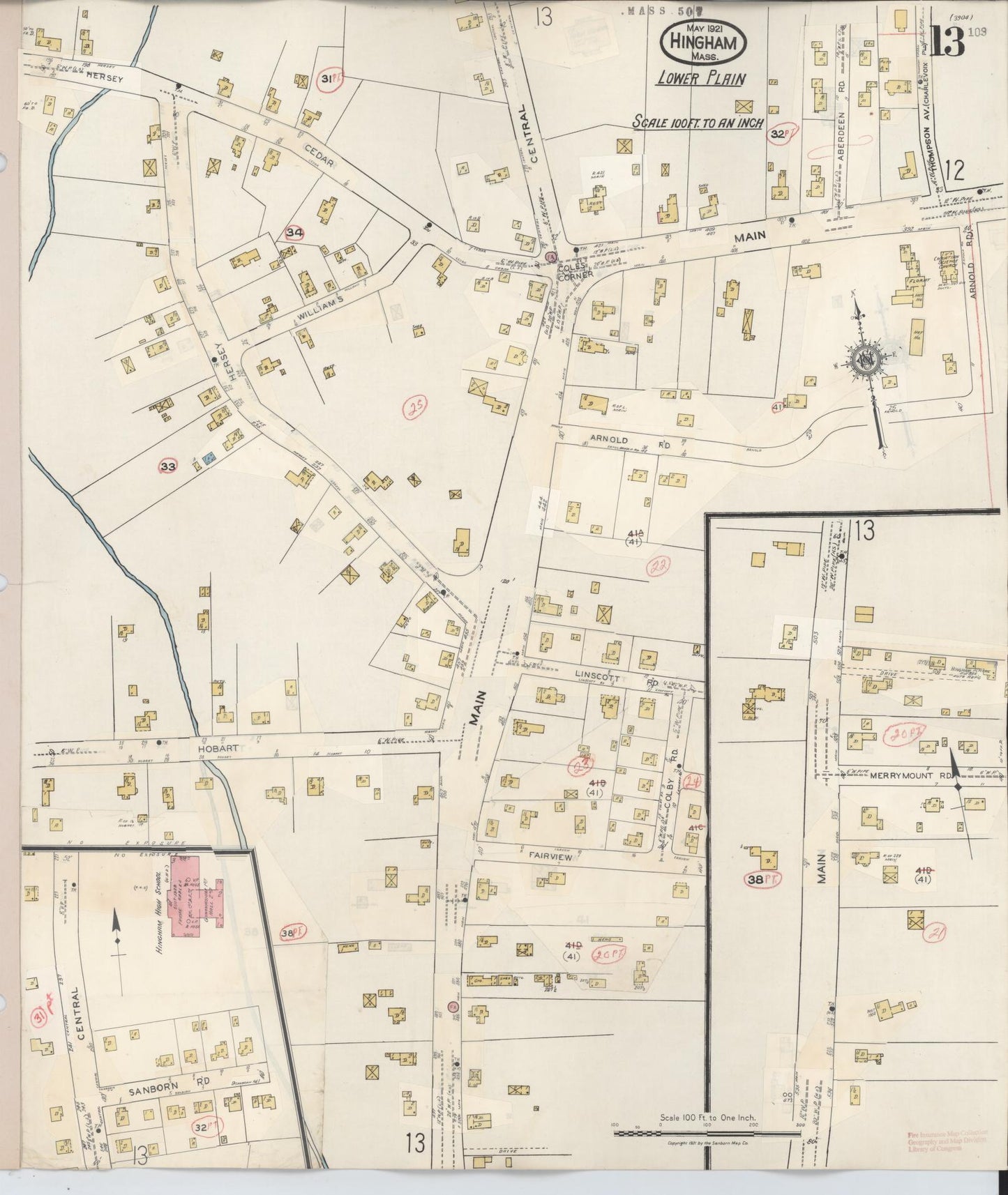 Sanborn Fire Insurance Map from Hingham, Plymouth County, Massachusetts (1948), Sheet #0013 - Complete Map Set gallery image, historic Sanborn map, vintage wall art, Massachusetts Massachusetts
