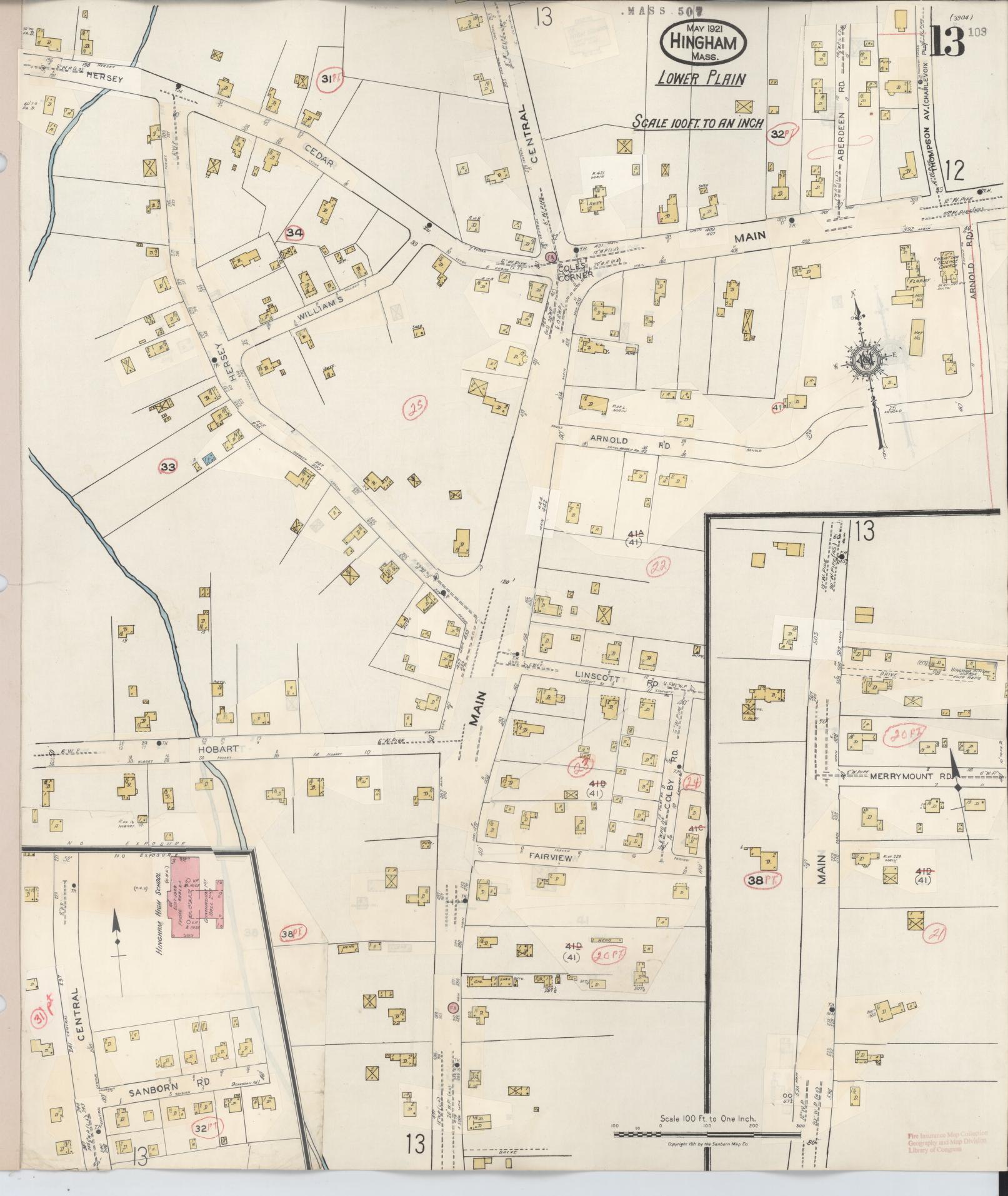 Sanborn Fire Insurance Map from Hingham, Plymouth County, Massachusetts (1948), Sheet #0013 - Complete Map Set gallery image, historic Sanborn map, vintage wall art, Massachusetts Massachusetts