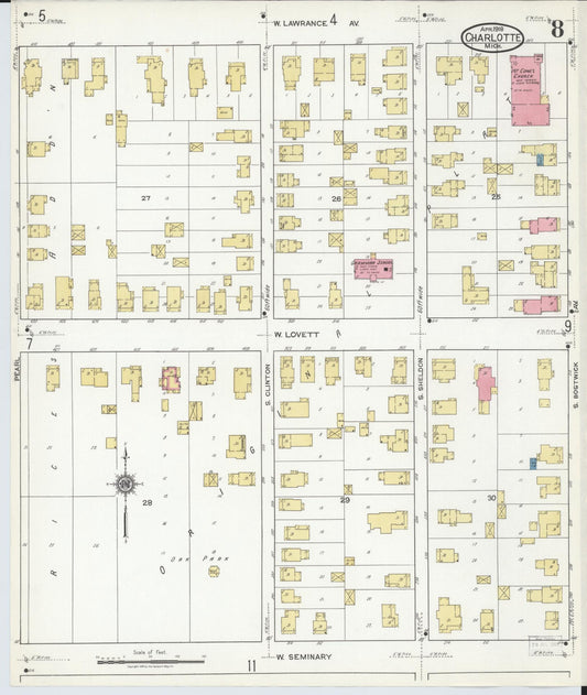 Sanborn Fire Insurance Map from Charlotte, Eaton County, Michigan (1918), Sheet #0008 - Historic Sanborn Fire Insurance Map Print, vintage old map wall art, antique decor, genealogy gift, Michigan Michigan map