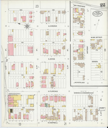 Sanborn Fire Insurance Map from El Paso, El Paso County, Texas (1902), Sheet #0022 - Complete Map Set gallery image, historic Sanborn map, vintage wall art, Texas Texas