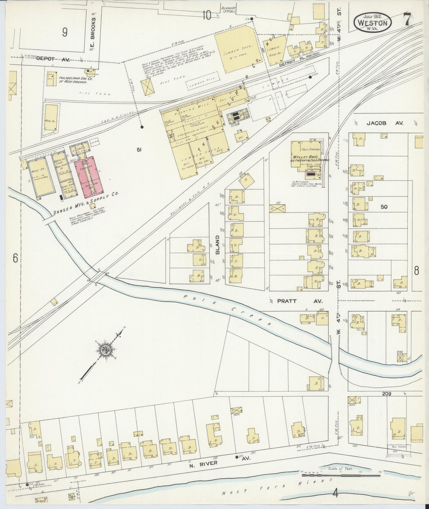 Sanborn Fire Insurance Map from Weston, Lewis County, West Virginia (1913), Sheet #0007 - Complete Map Set gallery image, historic Sanborn map, vintage wall art, West Virginia West Virginia