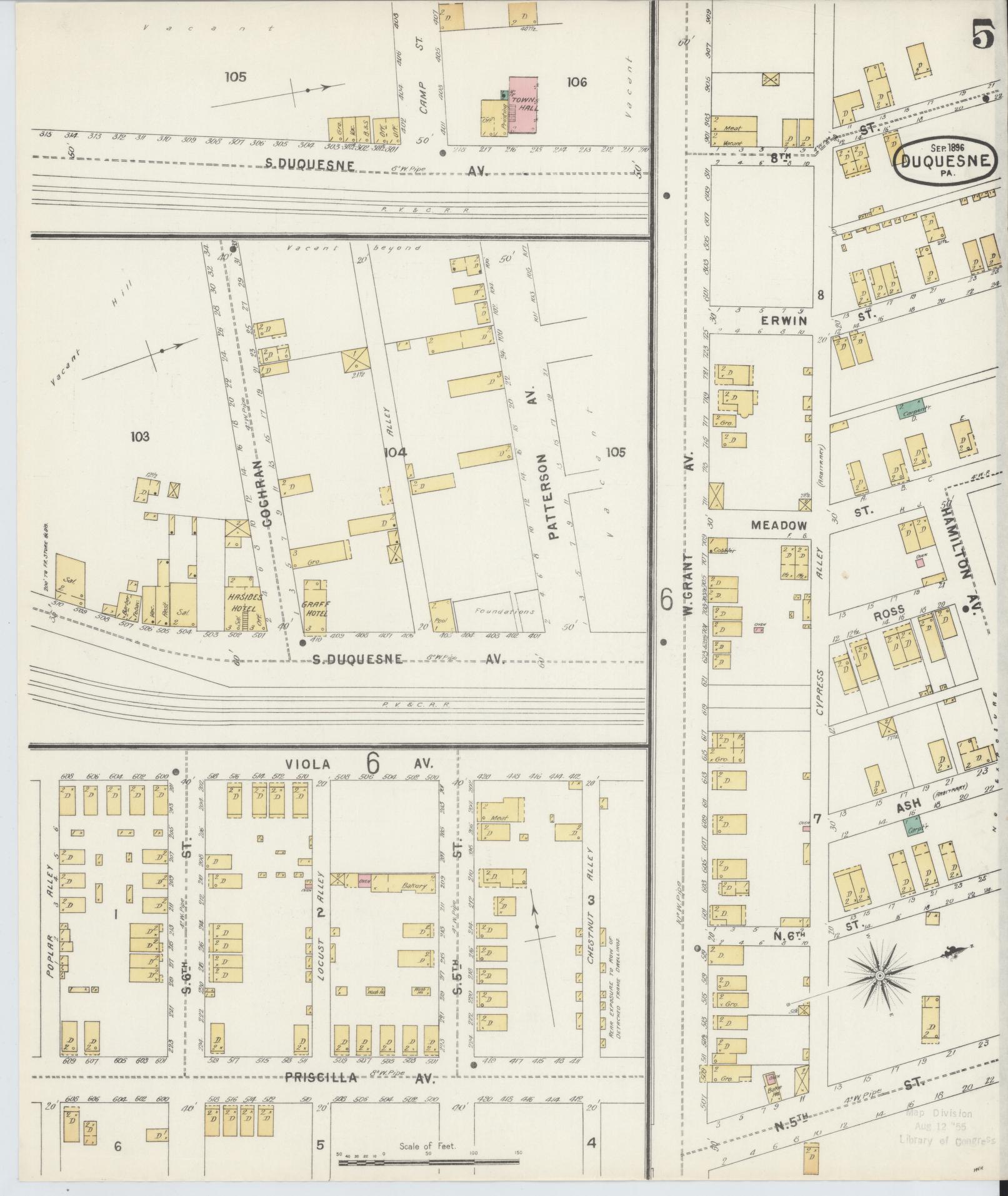 Sanborn Fire Insurance Map from Duquesne, Allegheny County, Pennsylvania (1896), Sheet #0005 - Historic Sanborn Fire Insurance Map Print, vintage old map wall art, antique decor, genealogy gift, Pennsylvania Pennsylvania map