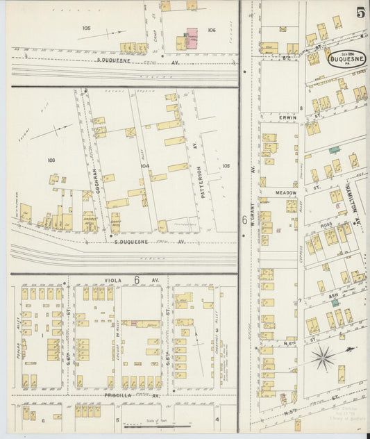 Sanborn Fire Insurance Map from Duquesne, Allegheny County, Pennsylvania (1896), Sheet #0005 - Historic Sanborn Fire Insurance Map Print, vintage old map wall art, antique decor, genealogy gift, Pennsylvania Pennsylvania map