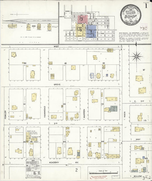 Sanborn Fire Insurance Map from Bishop, Inyo County, California (1909), Sheet #0001 - Historic Sanborn Fire Insurance Map Print, vintage old map wall art, antique decor, genealogy gift, California California map