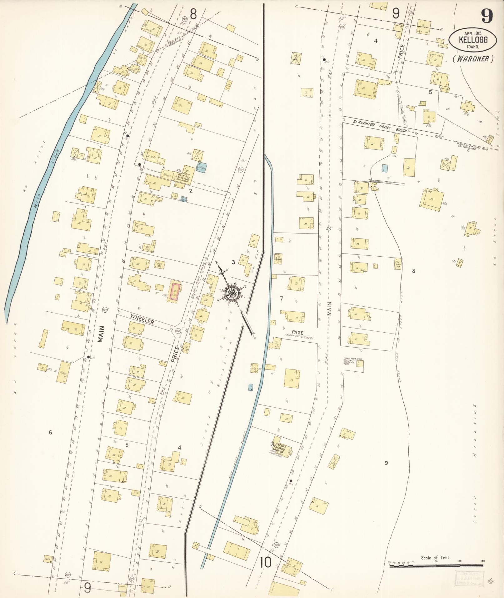 Sanborn Fire Insurance Map from Kellogg, Shoshone County, Idaho (1915), Sheet #0009 - Complete Map Set gallery image, historic Sanborn map, vintage wall art, Idaho Idaho