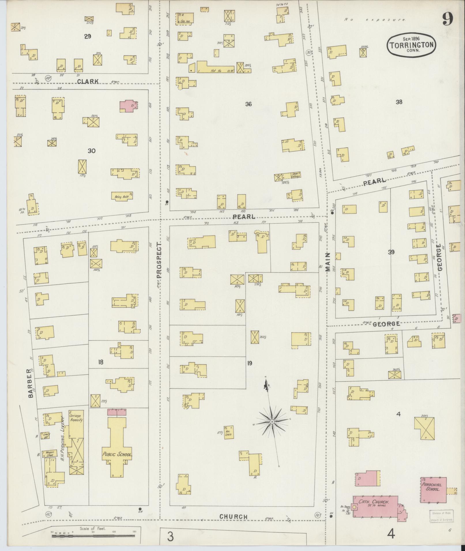 Sanborn Fire Insurance Map from Torrington, Litchfield County, Connecticut (1896), Sheet #0009 - Complete Map Set gallery image, historic Sanborn map, vintage wall art, Connecticut Connecticut