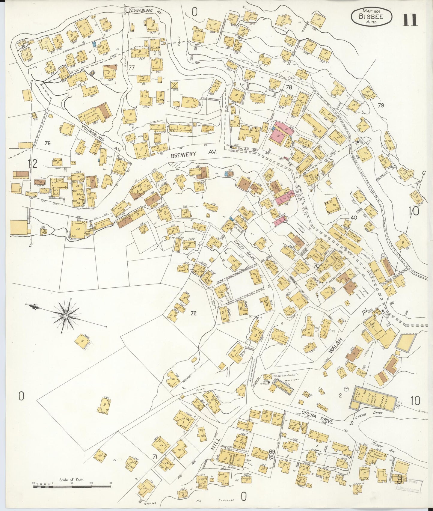 Sanborn Fire Insurance Map from Bisbee, Cochise County, Arizona (1906), Sheet #0011 - Complete Map Set gallery image, historic Sanborn map, vintage wall art, Arizona Arizona