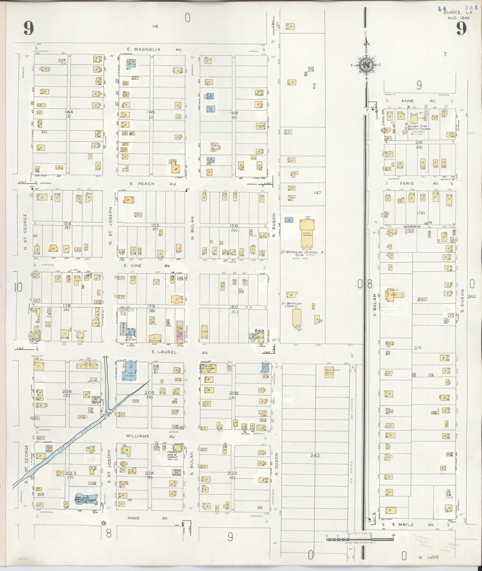 Sanborn Fire Insurance Map from Eunice, Saint Landry Parish, Louisiana (1950), Sheet #0009 - Complete Map Set gallery image, historic Sanborn map, vintage wall art, Louisiana Louisiana
