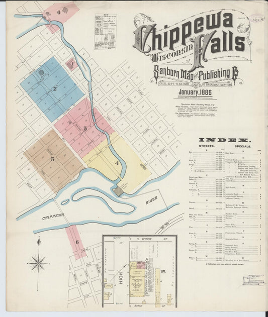 Sanborn Fire Insurance Map from Chippewa Falls, Chippewa County, Wisconsin (1886), Sheet #0001 - Complete Map Set gallery image, historic Sanborn map, vintage wall art, Wisconsin Wisconsin