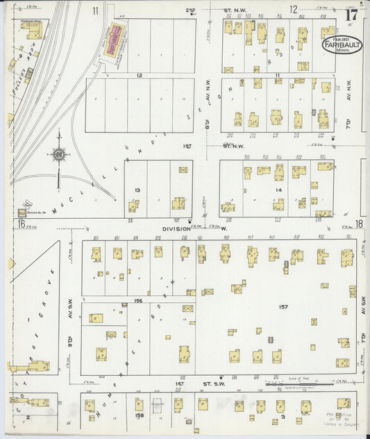 Sanborn Fire Insurance Map from Faribault, Rice County, Minnesota (1921), Sheet #0017 - Historic Sanborn Fire Insurance Map Print, vintage old map wall art, antique decor, genealogy gift, Minnesota Minnesota map