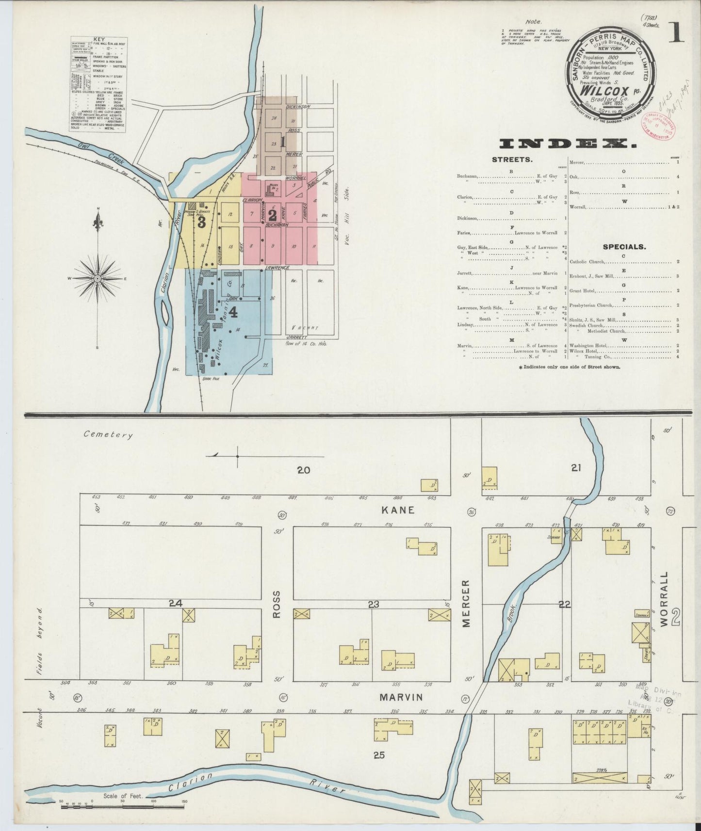 Sanborn Fire Insurance Map from Wilcox, Elk County, Pennsylvania (1895), Sheet #0001 - Complete Map Set gallery image, historic Sanborn map, vintage wall art, Pennsylvania Pennsylvania