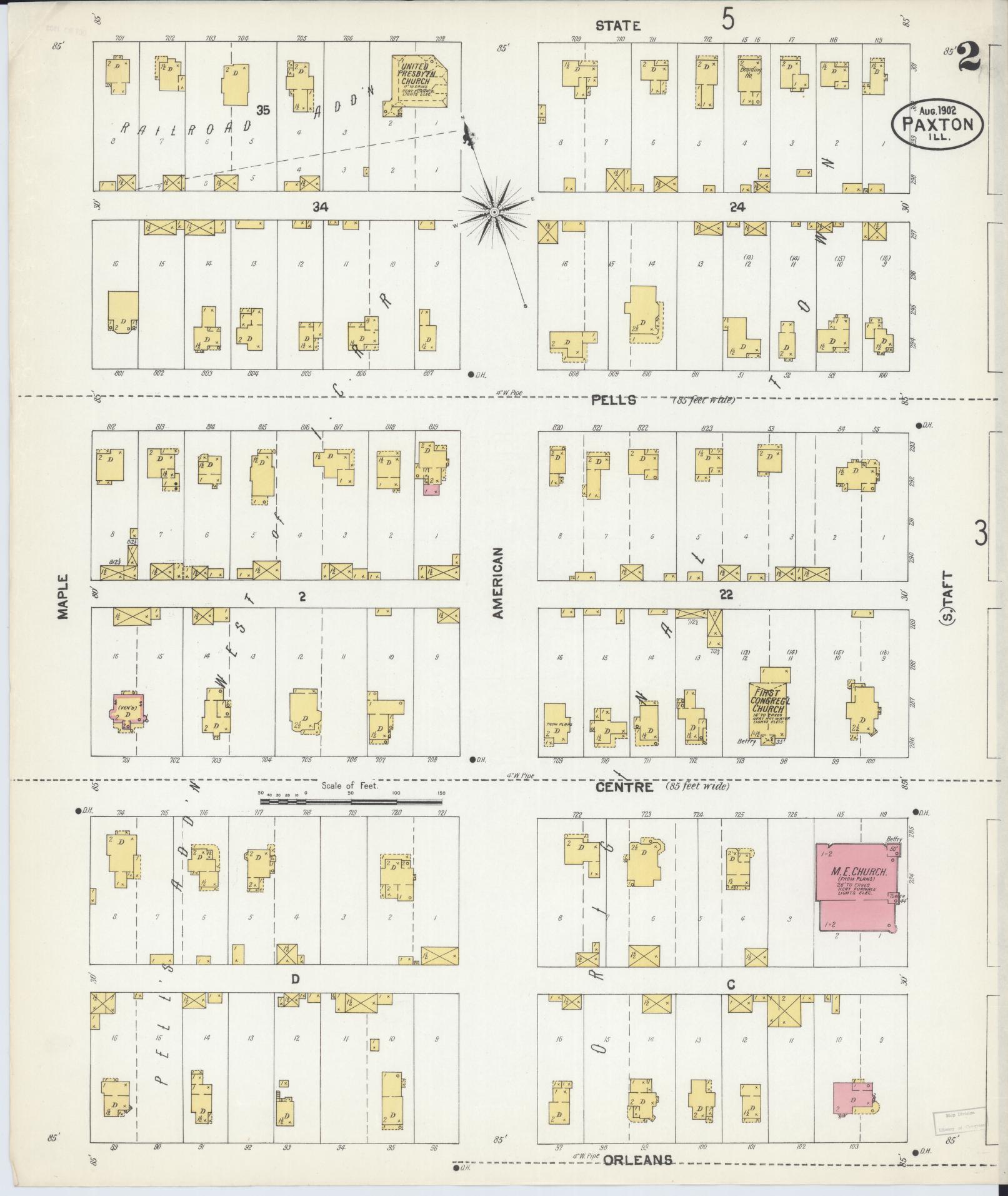 Sanborn Fire Insurance Map from Paxton, Ford County, Illinois (1902), Sheet #0002 - Complete Map Set gallery image, historic Sanborn map, vintage wall art, Illinois Illinois