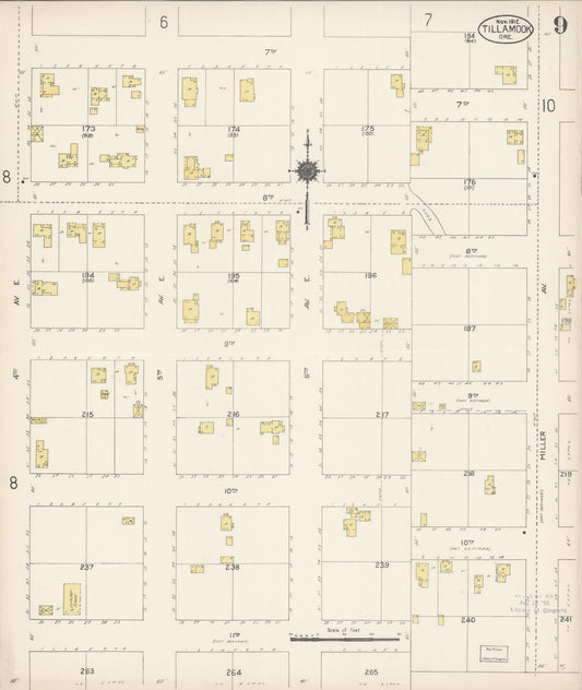 Sanborn Fire Insurance Map from Tillamook, Tillamook County, Oregon (1912), Sheet #0009 - Historic Sanborn Fire Insurance Map Print, vintage old map wall art, antique decor, genealogy gift, Oregon Oregon map