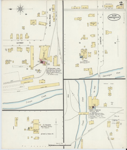 Sanborn Fire Insurance Map from Knoxville, Tioga County, Pennsylvania (1897), Sheet #0002 - Historic Sanborn Fire Insurance Map Print, vintage old map wall art, antique decor, genealogy gift, Pennsylvania Pennsylvania map