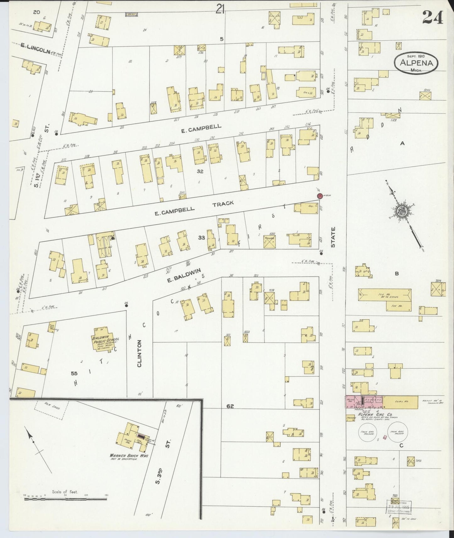 Sanborn Fire Insurance Map from Alpena, Alpena County, Michigan (1910), Sheet #0024 - Historic Sanborn Fire Insurance Map Print, vintage old map wall art, antique decor, genealogy gift, Michigan Michigan map