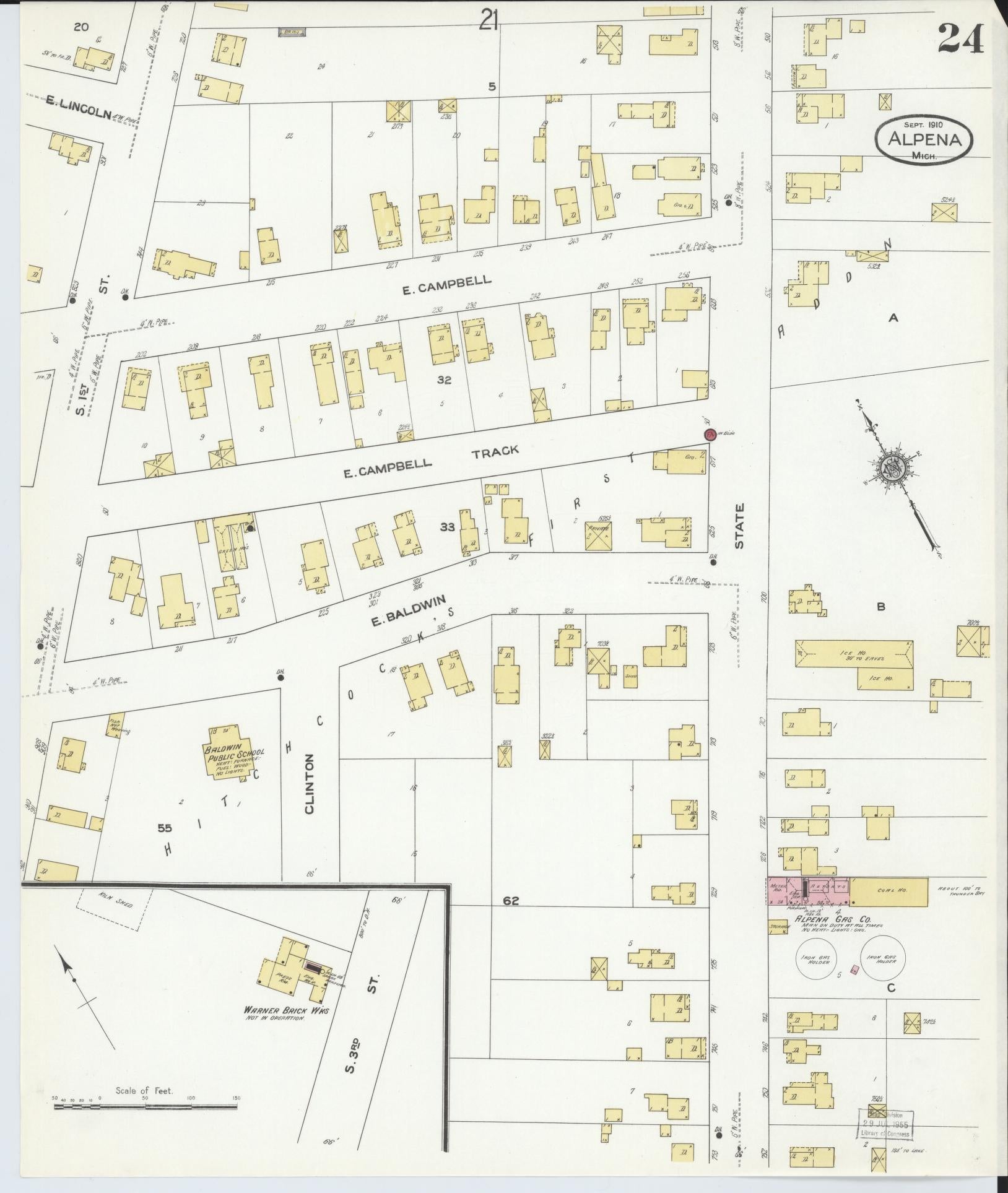 Sanborn Fire Insurance Map from Alpena, Alpena County, Michigan (1910), Sheet #0024 - Historic Sanborn Fire Insurance Map Print, vintage old map wall art, antique decor, genealogy gift, Michigan Michigan map
