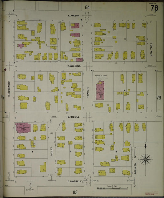 Sanborn Fire Insurance Map from Jackson, Jackson County, Michigan (1907), Sheet #0078 - Historic Sanborn Fire Insurance Map Print, vintage old map wall art, antique decor, genealogy gift, Michigan Michigan map