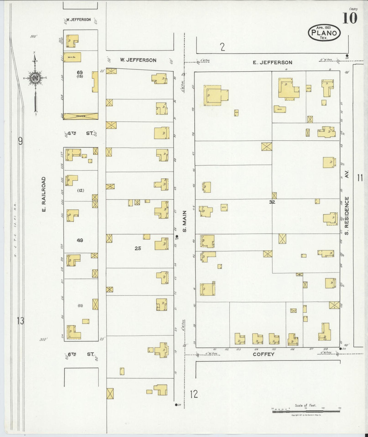 Sanborn Fire Insurance Map from Plano, Collin County, Texas (1921), Sheet #0010 - Historic Sanborn Fire Insurance Map Print, vintage old map wall art, antique decor, genealogy gift, Texas Texas map