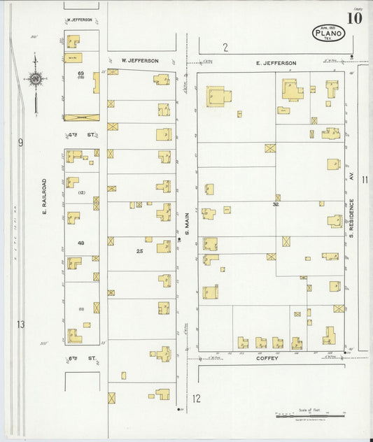 Sanborn Fire Insurance Map from Plano, Collin County, Texas (1921), Sheet #0010 - Historic Sanborn Fire Insurance Map Print, vintage old map wall art, antique decor, genealogy gift, Texas Texas map