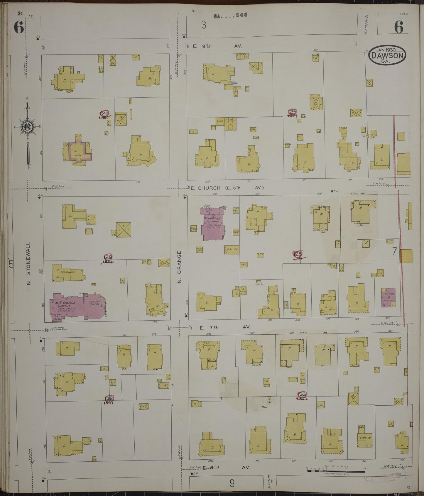 Sanborn Fire Insurance Map from Dawson, Terrell County, Georgia (1943), Sheet #0006 - Complete Map Set gallery image, historic Sanborn map, vintage wall art, Georgia Georgia