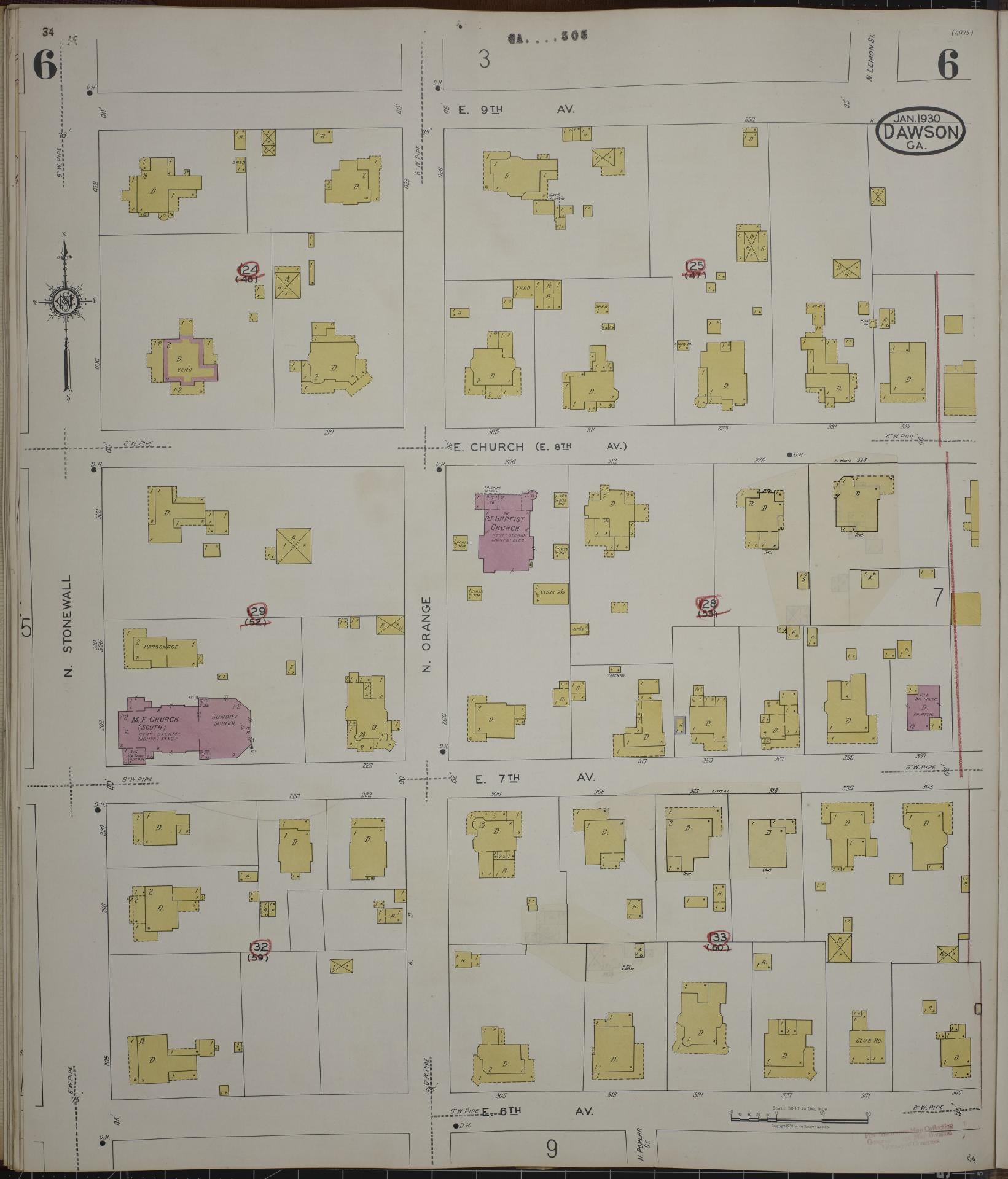 Sanborn Fire Insurance Map from Dawson, Terrell County, Georgia (1943), Sheet #0006 - Complete Map Set gallery image, historic Sanborn map, vintage wall art, Georgia Georgia