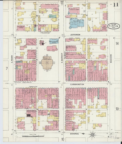 Sanborn Fire Insurance Map from Tiffin, Seneca County, Ohio (1896), Sheet #0011 - Historic Sanborn Fire Insurance Map Print, vintage old map wall art, antique decor, genealogy gift, Ohio Ohio map