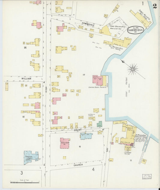 Sanborn Fire Insurance Map from Cambridge, Dorchester County, Maryland (1896), Sheet #0002 - Historic Sanborn Fire Insurance Map Print, vintage old map wall art, antique decor, genealogy gift, Maryland Maryland map