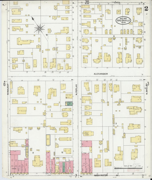 Sanborn Fire Insurance Map from Greenville, Washington County, Mississippi (1905), Sheet #0002 - Historic Sanborn Fire Insurance Map Print, vintage old map wall art, antique decor, genealogy gift, Mississippi Mississippi map