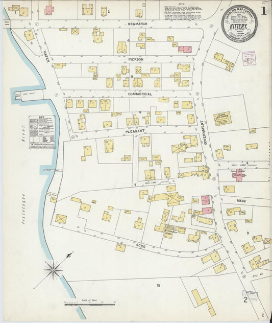 Sanborn Fire Insurance Map from Kittery, York County, Maine (1904), Sheet #0001 - Complete Map Set gallery image, historic Sanborn map, vintage wall art, Maine Maine