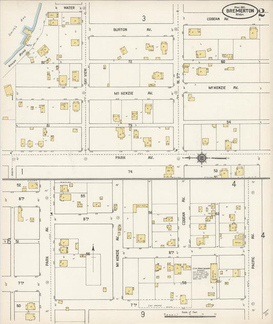 Sanborn Fire Insurance Map from Bremerton, Kitsap County, Washington (1911), Sheet #0002 - Historic Sanborn Fire Insurance Map Print, vintage old map wall art, antique decor, genealogy gift, Washington Washington map