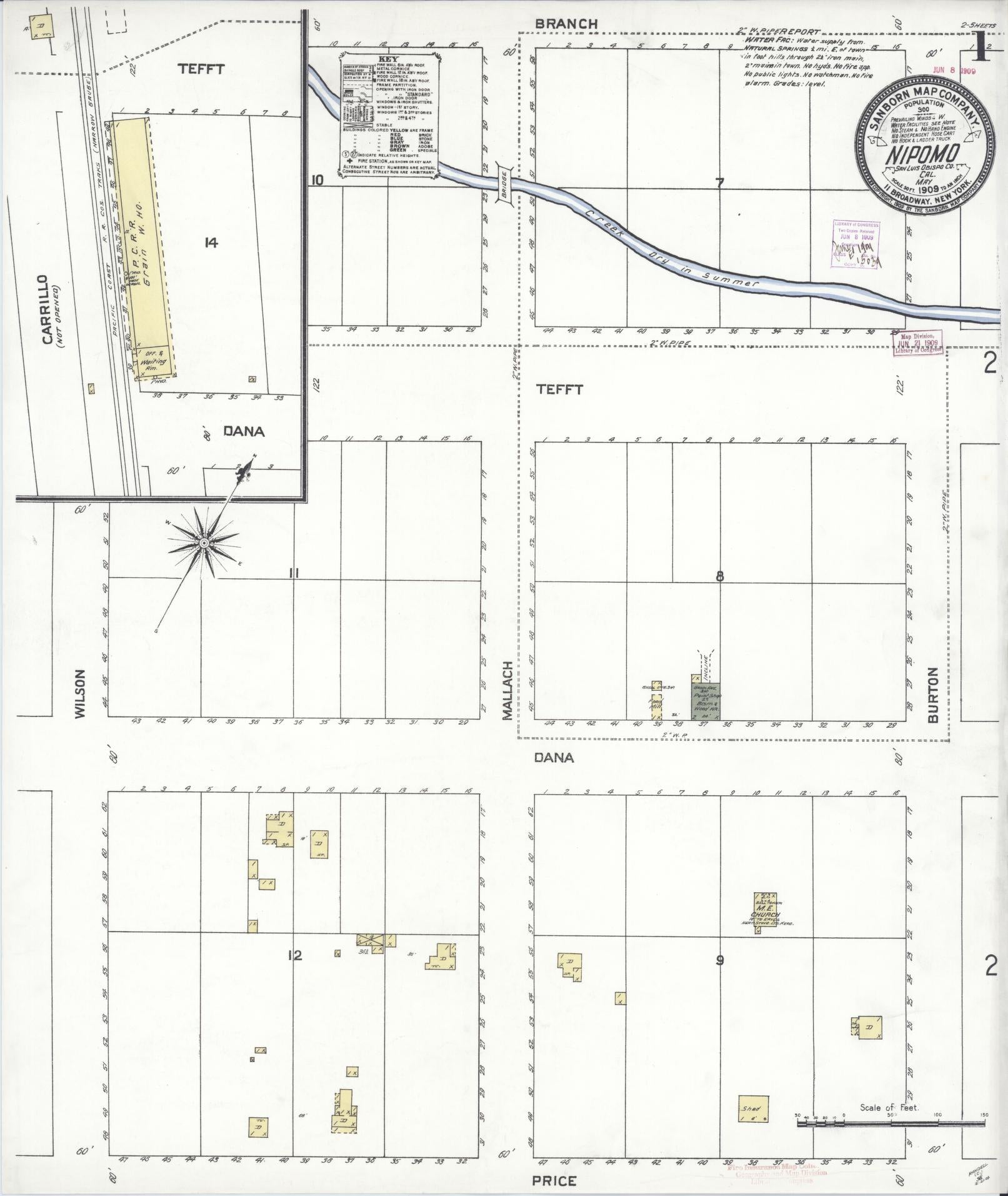 Sanborn Fire Insurance Map from Nipomo, San Luis Obispo County, California (1909), Sheet #0001 - Historic Sanborn Fire Insurance Map Print, vintage old map wall art, antique decor, genealogy gift, California California map